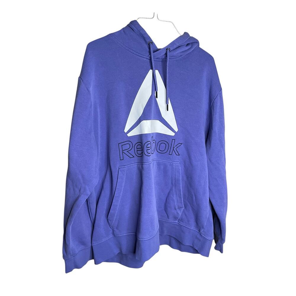 Reebok Mens Sweatshirt Hoodie Logo Print Front‎ Pocket Pullover Purple Size XL